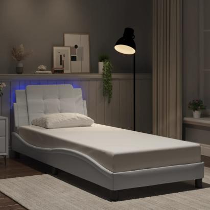 Cadru de pat cu lumini LED, alb, 80x200 cm, piele ecologică GartenMobel Dekor