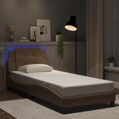 Cadru de pat cu lumini LED cappuccino 90x190 cm piele ecologică GartenMobel Dekor