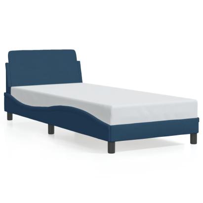 Cadru de pat cu tăblie fără saltea, albastru, 90x200 cm, textil GartenMobel Dekor