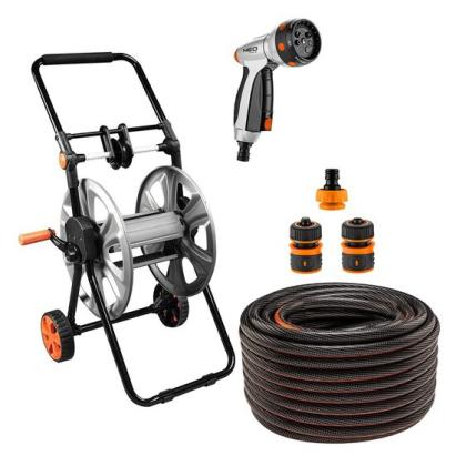 Furtun de gradina, NEO, cu pistol de stropit, carucior cu tambur, accesorii, 6 straturi, 1/2", 50 m GartenVIP DiyLine