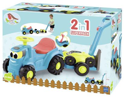 ECOIFFIER SET TRACTOR RIDE CU REMORCA SI COSITOARE SuperHeroes ToysZone