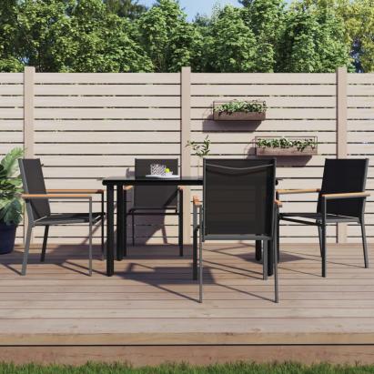 Set mobilier de grădină, 5 piese, negru, textilenă și oțel GartenMobel Dekor