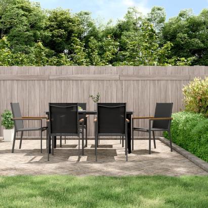 Set mobilier de grădină, 7 piese, negru, textilenă și oțel GartenMobel Dekor