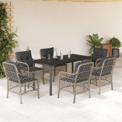 Set mobilier de grădină cu perne, 7 piese gri deschis poliratan GartenMobel Dekor