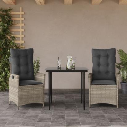 Set mobilier de grădină cu perne, 3 piese,gri deschis,poliratan GartenMobel Dekor