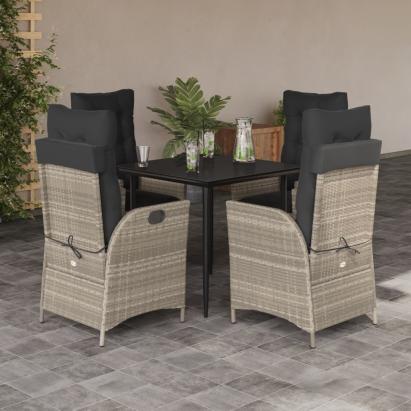 Set mobilier de grădină cu perne, 5 piese gri deschis poliratan GartenMobel Dekor