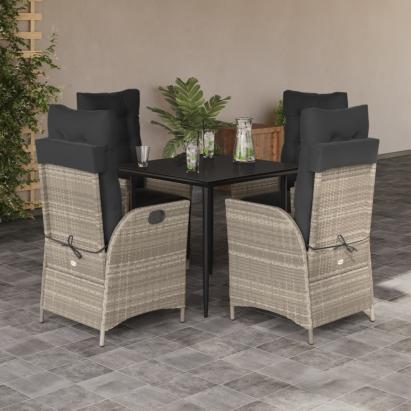 Set mobilier de grădină cu perne, 5 piese gri deschis poliratan GartenMobel Dekor