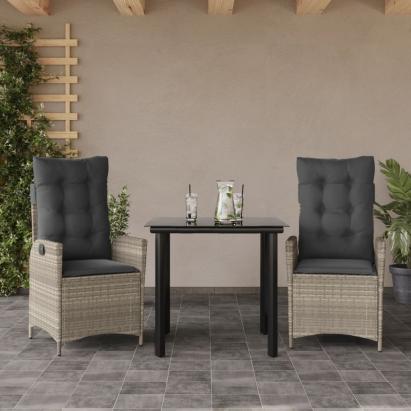 Set mobilier de grădină cu perne, 3 piese,gri deschis,poliratan GartenMobel Dekor