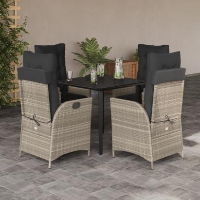Set mobilier de grădină cu perne, 5 piese gri deschis poliratan GartenMobel Dekor