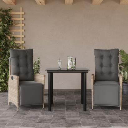 Set mobilier de grădină cu perne, 3 piese,gri deschis,poliratan GartenMobel Dekor