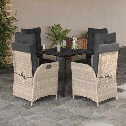 Set mobilier de grădină cu perne, 5 piese gri deschis poliratan GartenMobel Dekor