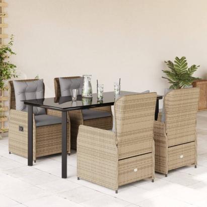 Set mobilier de grădină cu perne, 5 piese, bej, poliratan GartenMobel Dekor