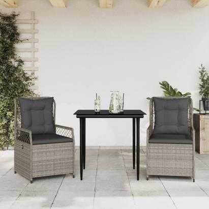 Set mobilier de grădină cu perne, 3 piese,gri deschis,poliratan GartenMobel Dekor