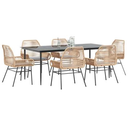 Set de sufragerie de grădină de 7 piese sticlă poliratan maro GartenMobel Dekor