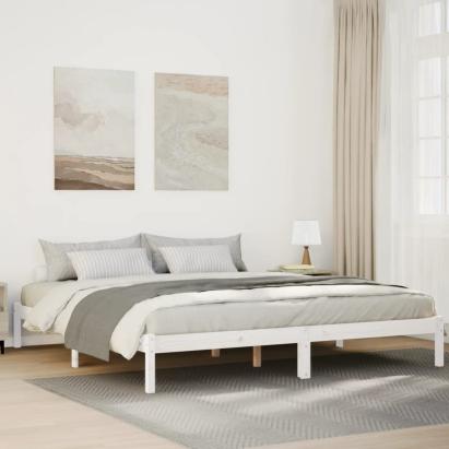 Cadru pat foarte lung fără saltea alb 200x220 cm lemn masiv pin GartenMobel Dekor