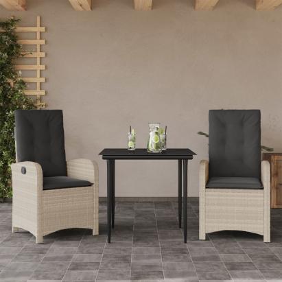 Set mobilier de grădină cu perne, 3 piese,gri deschis,poliratan GartenMobel Dekor