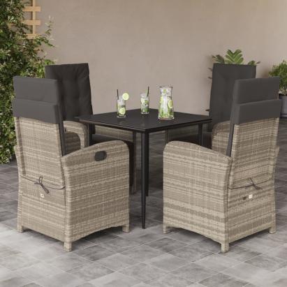 Set mobilier de grădină cu perne, 5 piese gri deschis poliratan GartenMobel Dekor