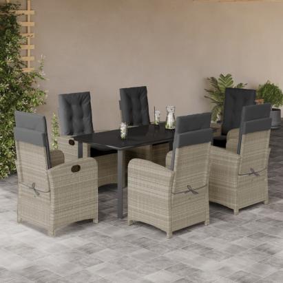 Set mobilier de grădină cu perne, 7 piese gri deschis poliratan GartenMobel Dekor