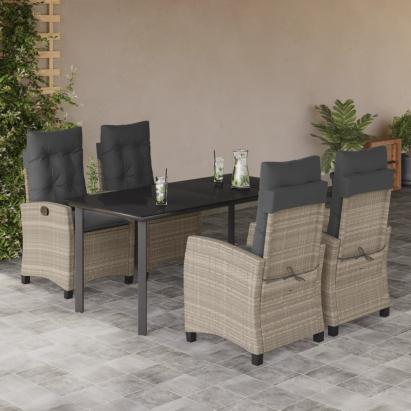 Set mobilier de grădină cu perne, 5 piese gri deschis poliratan GartenMobel Dekor