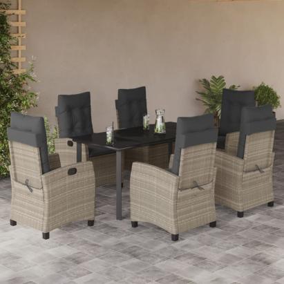 Set mobilier de grădină cu perne, 7 piese gri deschis poliratan GartenMobel Dekor