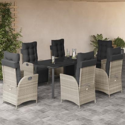Set mobilier de grădină cu perne, 7 piese gri deschis poliratan GartenMobel Dekor