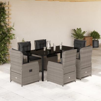 Set mobilier de grădină cu perne, 7 piese gri deschis poliratan GartenMobel Dekor