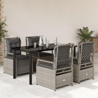 Set mobilier de grădină cu perne, 5 piese gri deschis poliratan GartenMobel Dekor