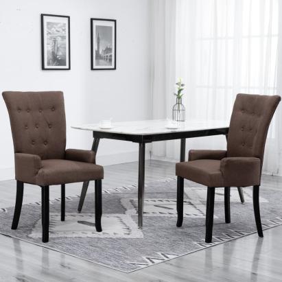 Scaun de bucătărie cu brațe, maro, material textil GartenMobel Dekor