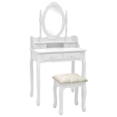 Set masă de toaletă cu taburet alb 75x69x140 cm lemn paulownia GartenMobel Dekor