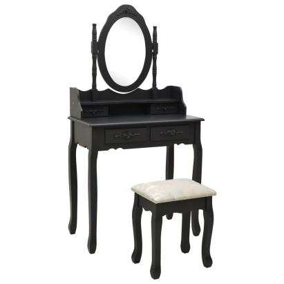 Set masă toaletă cu taburet negru 75x69x140 cm lemn paulownia GartenMobel Dekor