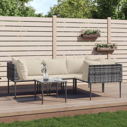 Set mobilier de grădină cu perne, 5 piese, gri, poliratan GartenMobel Dekor
