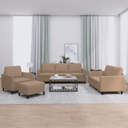 Set de canapele cu perne, 4 piese, cappuccino, piele ecologică GartenMobel Dekor