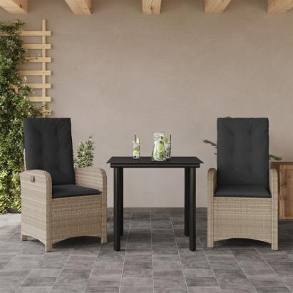 Set mobilier de grădină cu perne, 3 piese,gri deschis,poliratan GartenMobel Dekor