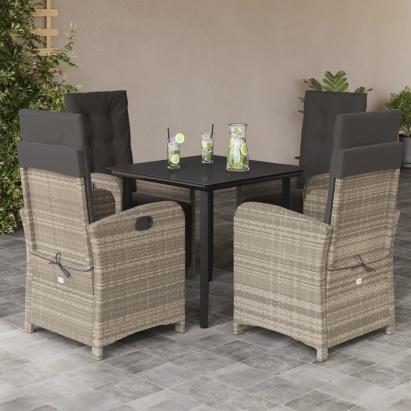 Set mobilier de grădină cu perne, 5 piese gri deschis poliratan GartenMobel Dekor