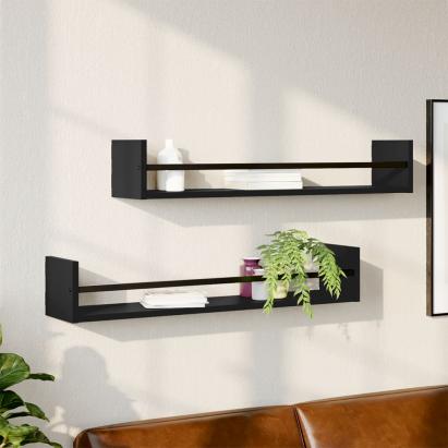 Rafturi de perete cu bare, 2 buc, negru, 80x16x14 cm GartenMobel Dekor