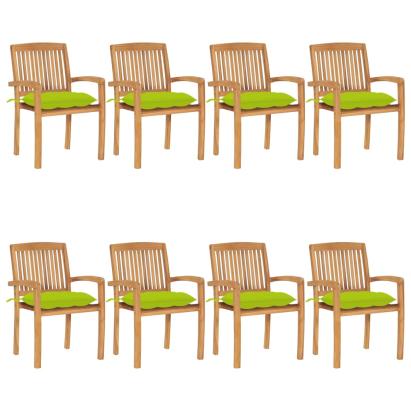 Scaune grădină stivuibile cu perne, 8 buc, lemn masiv tec GartenMobel Dekor