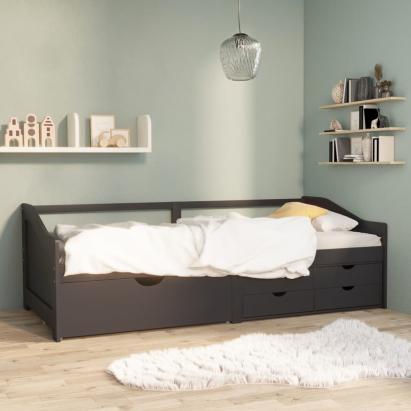 Pat de zi cu 3 locuri cu sertare, gri, 90x200 cm lemn masiv pin GartenMobel Dekor