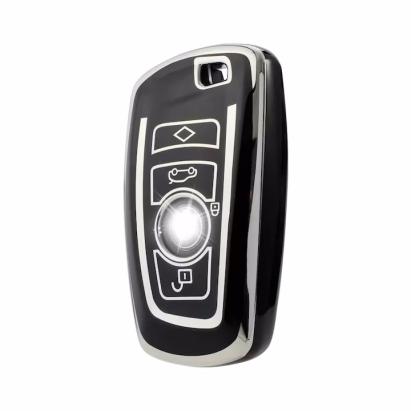 Husa Cheie Smartkey BMW 3/4 Butoane, Seria F, Negru cu contur silver, Tpu AutoProtect KeyCars