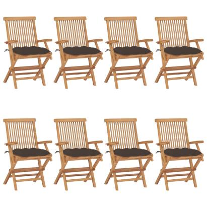 Scaune de grădină cu perne gri taupe, 8 buc., lemn masiv tec GartenMobel Dekor