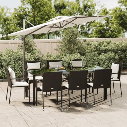 Set mobilier de grădină cu perne, 9 piese, negru, poliratan GartenMobel Dekor