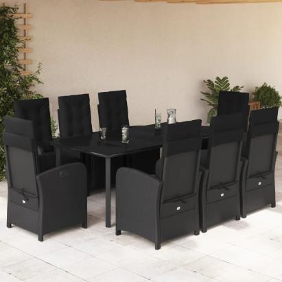 Set mobilier de grădină cu perne, 9 piese, negru, poliratan GartenMobel Dekor