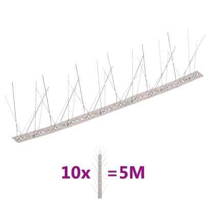 Set bandă cu țepi antipăsări cu 5 rânduri, 10 buc., oțel, 5 m GartenMobel Dekor