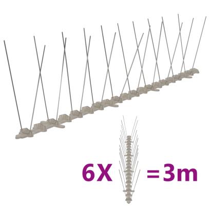 Set bandă cu țepi antipăsări cu 2 rânduri, 6 buc., plastic, 3 m GartenMobel Dekor