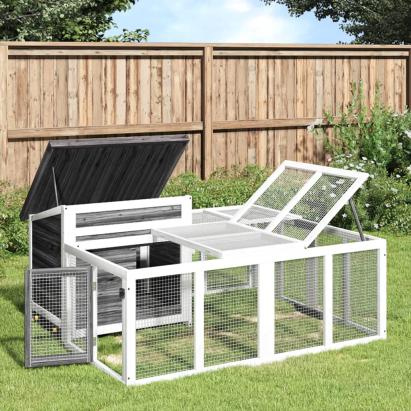 Cușcă pentru iepuri gri 144x123x67,5 cm din lemn masiv de pin GartenMobel Dekor