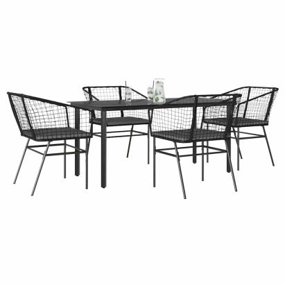 Set de sufragerie de grădină 5 piese neagră Sticlă Poly Rattan GartenMobel Dekor
