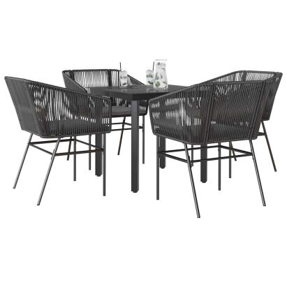 Set de sufragerie de grădină 5 piese neagră Sticlă Poly Rattan GartenMobel Dekor