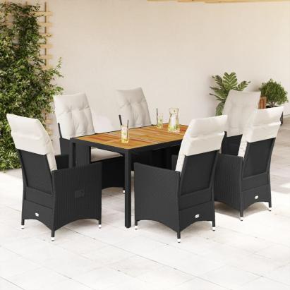 Set mobilier de grădină cu perne, 7 piese, negru, poliratan GartenMobel Dekor
