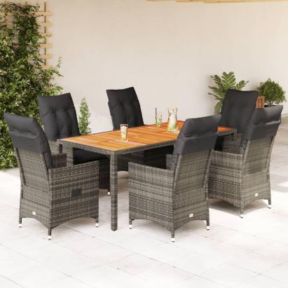 Set mobilier de grădină cu perne, 7 piese, gri, poliratan GartenMobel Dekor
