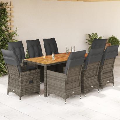 Set mobilier grădină cu perne, 9 piese, gri, poliratan GartenMobel Dekor