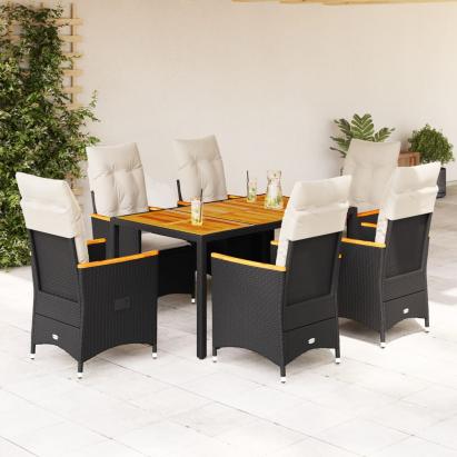 Set mobilier de grădină cu perne, 7 piese, negru, poliratan GartenMobel Dekor